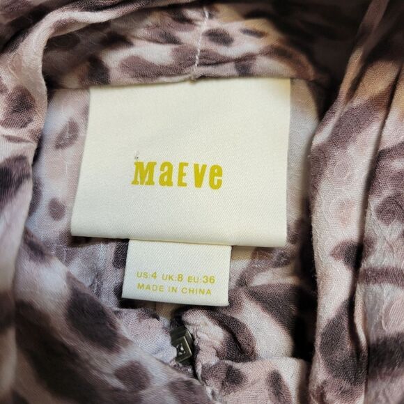 Maeve Anthropologie Pleated Animal Leopard Print Blouse Top Short Ruched Sleeves - Picture 9 of 13